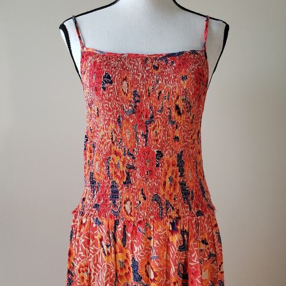 Whispers Orange Floral Maxi Dress Size L - Picture 3 of 4